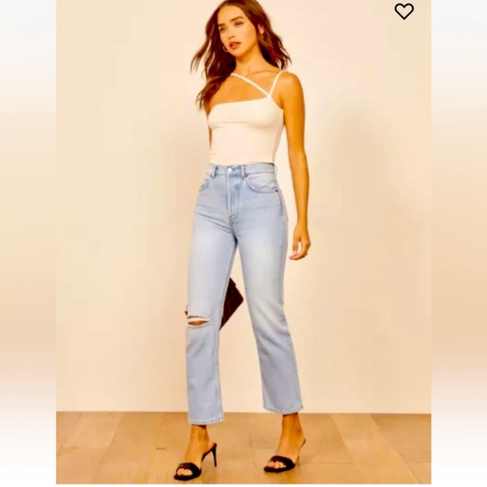 Reformation Tahoe Destroyed was Light Blue Straight Leg Jeans size 30 new